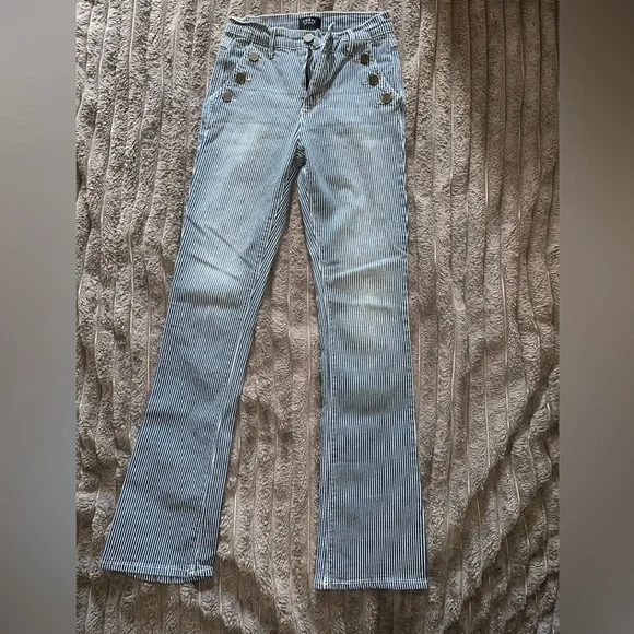 Curve Blue Pin Striped Boot Cut Jeans - Picture 2 of 5